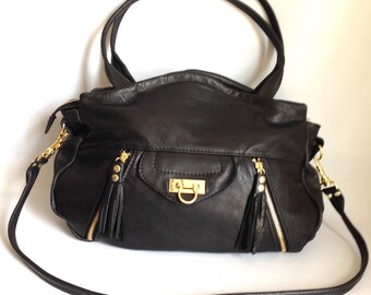 Large Lynx leather bag in black