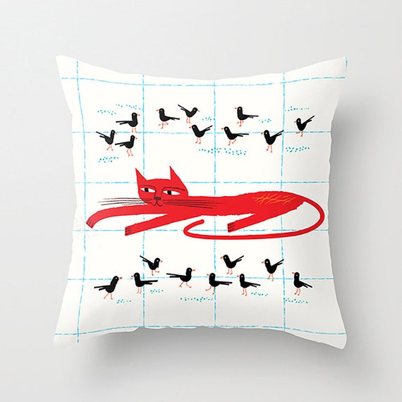 Cat Amongst The Pigeons - Throw Pillow / Cushion Cover (16" x 16") iOTA iLLUSTRATION