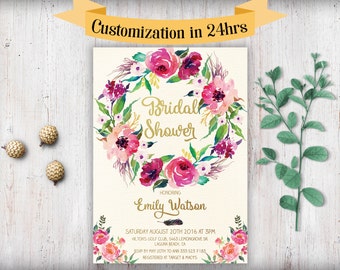 Bridal Shower Invitation Printable Boho Bridal Shower Invitation Template Download Printable Bridal Shower Invitation Floral Watercolor Diy