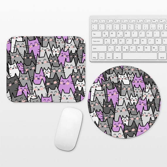 Cat Mouse Pad, Cat Mousepad, Purple Gray Mouse Pad, Cute Mouse Mat, Circle Round Rectangular, Desk Decor Office Desk Accessories for Women