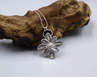 Large Flower Necklace, Fine Silver Flower Pendant, Pmc Necklace, Silver Clay Jewelry, Unique Flower Jewelry for Her