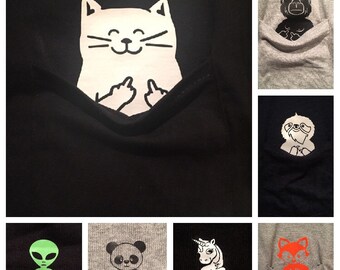 V Neck Middle Finger Pocket T Shirt
