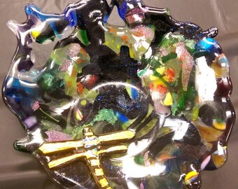 Fused GLass Bowl with Dragonfly-Multi colored