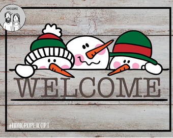 Hand drawn welcome snowmen Faces & Snowman split frame SVG, welcome snowmen, Silhouette Cut, Cricut SVG, christmas svg, split frame
