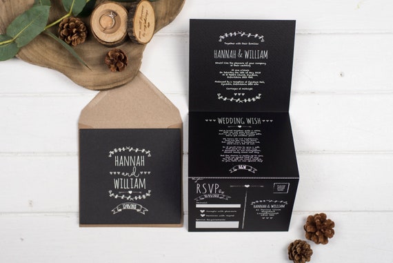 Rustic Wedding Invitation - Double-Folded Rustic Chalkboard (portrait)