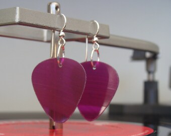 Purple Vinyl Record Earrings - Handmade Guitar Picks made from Vinyl Records - Fashion Gift for Rockers, Musicians - Hit Record Earrings