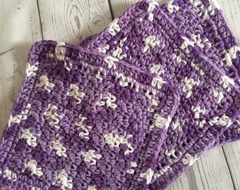 Purple Wash Cloths Cotton Dish Cloths Baby Cloths Crochet Wash Cloth Shades of Plum Set of 3 Made to Order
