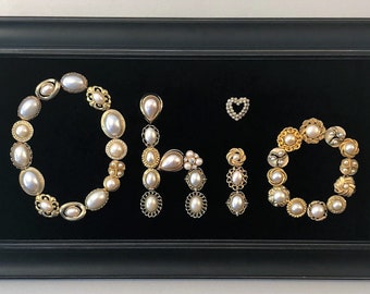 Vintage & Costume Jewelry Framed Elegant "OHIO" Art