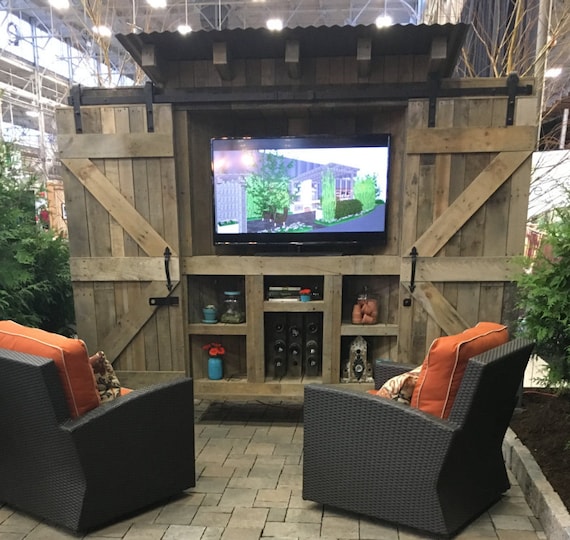 Items similar to Reclaimed wood, rustic outdoor TV cabinet with back