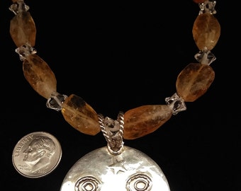 Jumbo Faceted AAA Citrine Crystal Merkaba Necklace