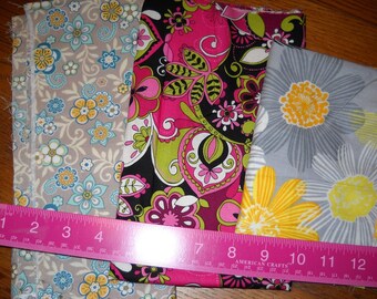 Destash- 3 Floral Cotton Fabric Remnants For Quilting Or Crafting