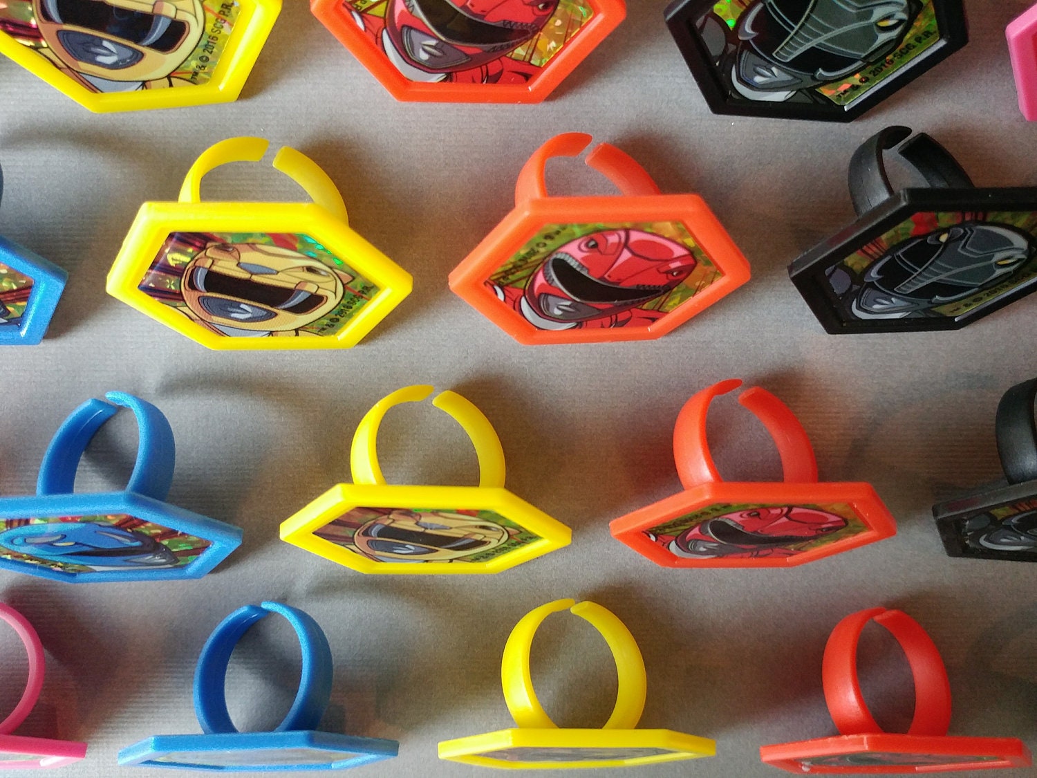 24 POWER RANGERS rings for cupcake toppers cake birthday party favors