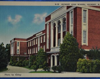 Hickory High School North Carolina NC Linen Postcard Unused