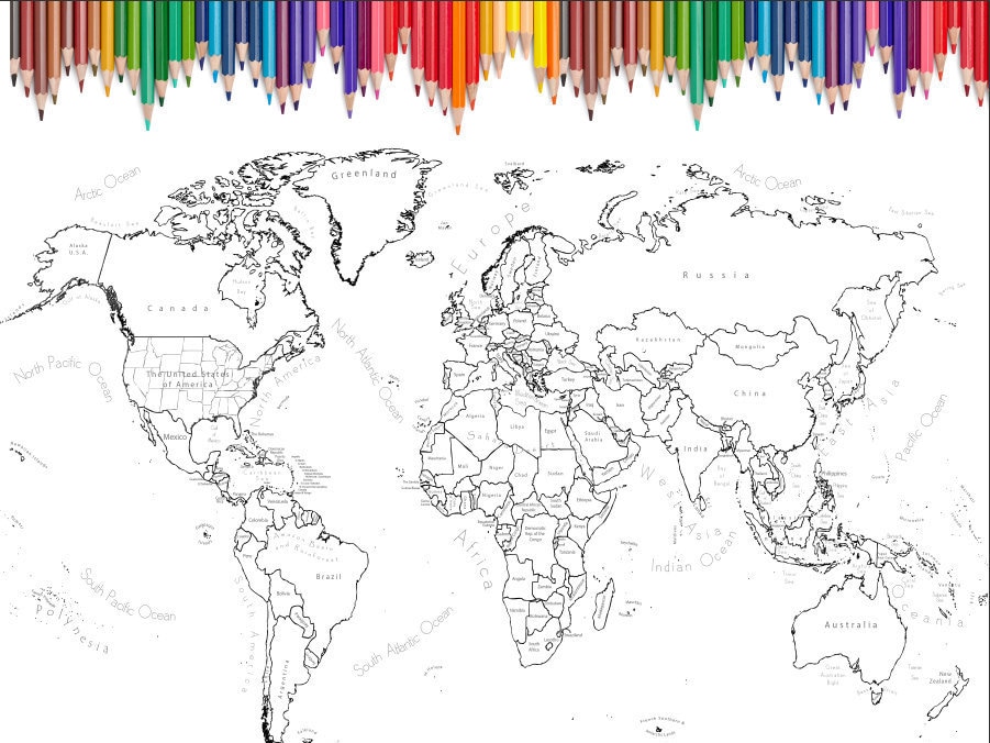 world map coloring page printable world map scrapbook size