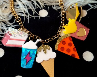 Junk Food Acrylic Charms Necklace, Laser Cut Acrylic, Plastic Jewelry