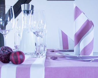 Pink and white striped table runner 150 cm x 50 cm