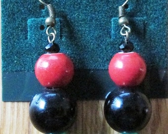 Red, Black, & Green Beaded Earrings