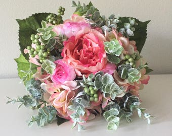 Boho Bouquet, Silk Flower Bouquet, Peony Bouquet, Eucalyptus Bouquet, Bridesmaid Bouquet, Pink Bouquet, Peach Bouquet, Greenery Bouquet