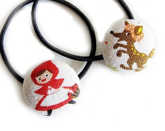 Button Ponytail Holders - Red Riding Hood and Wolf