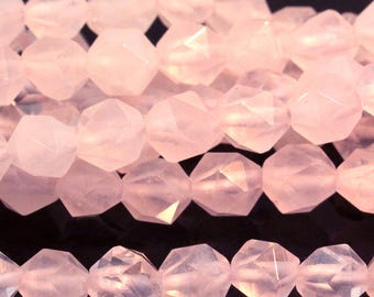 Small Faceted Rose Quartz Beads, Star Cut Rose Quartz Beads, Faceted Pink Gemstones, Genuine Rose Quartz Beads, 6mm - 30 beads (ST-191)