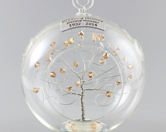Memorial Ornament In Loving Memory Personalized Gift Silver Tree w Swarovski Crystal Elements Infant Spouse Grandparent Loved One Sympathy
