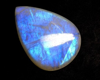 Rainbow Moonstone Cabochon, Rainbow Moonstone Pear Cabochon, Blue Flash Moonstone, 57x41 MM, 143 Cts, Loose Gemstone.