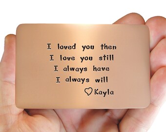 Anniversary gift, copper anniversary, wedding, copper wallet insert, natural copper, hand engraved