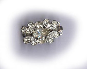 vintage rhinestone clasp art deco THREE strand rhinestone clasp DAINTY design excellent condition