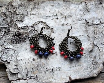 Beaded Statement Earrings - Bead Weaving Jewelry - Round Dangles - BOHO