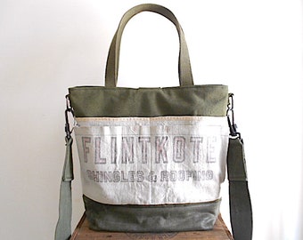 Military waxed canvas,nail apron carryall, large tote, diaper bag - 40s Flintkote - eco vintage fabrics