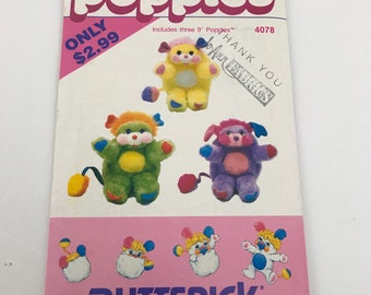 Butterick 4078 1980s Popples Sewing Pattern Putter Pretty Bit Potato Chip Vintage Stuffed Animal Plush Uncut