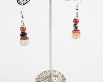 Goldstone stack earrings