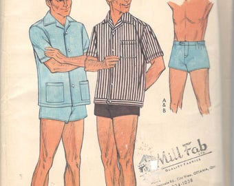 Style 2056 1960s Mens Sports Shirts and Shorts Swim Trunks Pattern Adult Vintage Sewing Pattern Waist 34 Neck 15 UNCUT