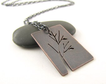 Madrona Tree Art hand pierced oxidized copper pendant - made to order