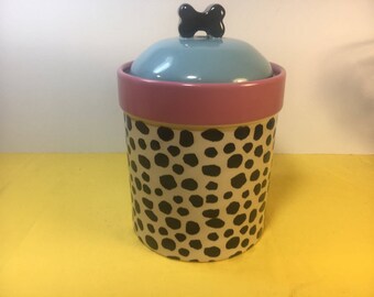 Vintage Dalmation Canister, TBletops Umlimited Jar, Tabletops Lifestyle Kitchen Bath Canister Storage, Cheetah Leopard Vanity Storage Jar