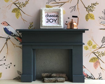 Dollhouse Fireplace, Miniature Fireplace, Dollhouse Accessory, Dollhouse Furniture, Charcoal Grey, 1:12 Scale