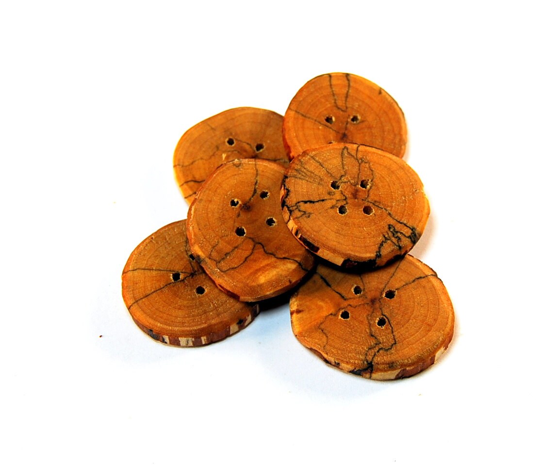 Set of 6 wooden buttons Spalted birch wood handmade