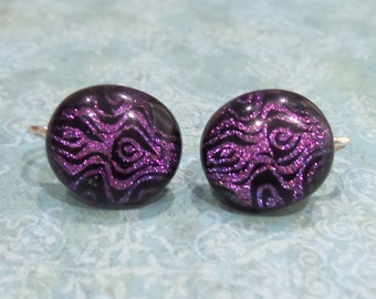 Clip On Earrings, Pink Dichroic Earrings, Handmade, Fused Glass Jewelry, Dichroic Earclips - Julie - -6