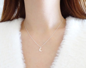 Silver Moon Necklace, Tiny Sterling Silver Moon Necklace, Crescent Moon Necklace, Dainty Necklace, Simple Necklace, Dainty Necklace