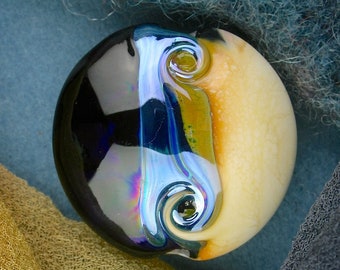 Handmade Lampwork Beads "Cappuccino" SRA Glass Focal Bead Lentil ~ OOAK Textural Organic Silver Glass Lustre ~ Warm Neutrals