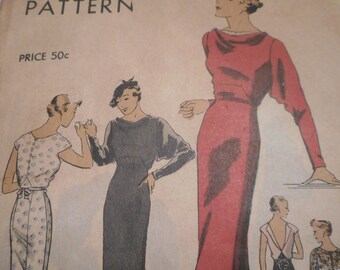 RARE Vintage 1930's Vogue 6779 Evening Gown or Afternoon Frock Sewing Pattern Bust 36