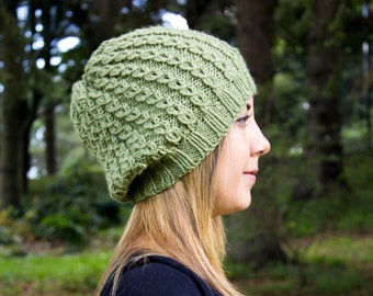 Leaf Green Slouchy Knit Hat - Green Vegan Hat - Boho Hat - Hipster Hat - Hippie Hat - Womens Tam - Mens Beanie - Unisex Hat - Gift For Her