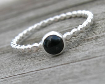 Onyx Sterling Stacking Ring Skinny Ring