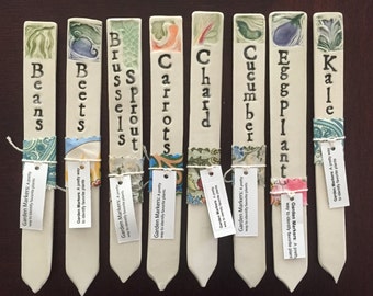 Veggie Garden Markers, set of 3 / Garden Stakes made of porcelain