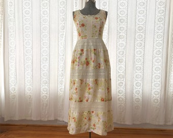 70s floral cotton maxi dress // Lanz crochet maxi dress // Boho maxi dress