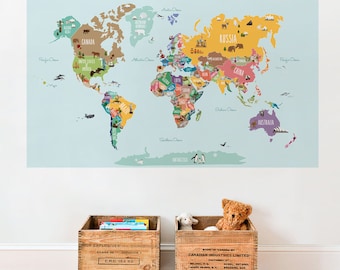 world map decal countries of the world map kids country world map poster