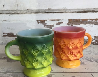 Vintage Fire King Kimberly Mugs - Green Orange