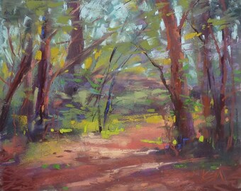 FOREST Interior Trees Summer Landscape Original Pastel Painting Karen Margulis 8x10