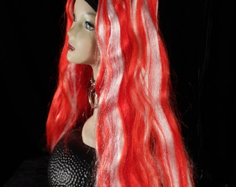 Red and White hair falls synthetic stright nurse extensions goth club costume anime tribal belly dance - Ready to Ship - Sisters of the Moon