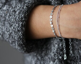 Delicate Silver Bracelet - Silver Coin Bracelet - Dainty Bracelet - Layering Bracelet - Bohemian Jewelry - Minimalist Jewelry - Gift for Her